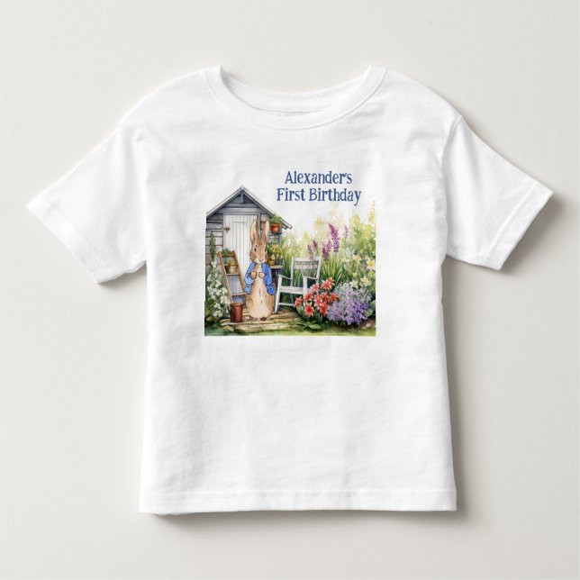 Personalize Rabbit Peter First Birthday Child Name Toddler T-Shirt (Front)