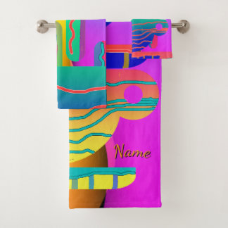 Personalize Rainbow Geo Coffee Cups Artsy Bath Towel Set