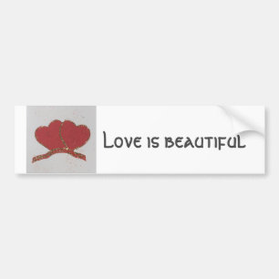 Personalize Red heart gold sparkle Valentine's Bumper Sticker