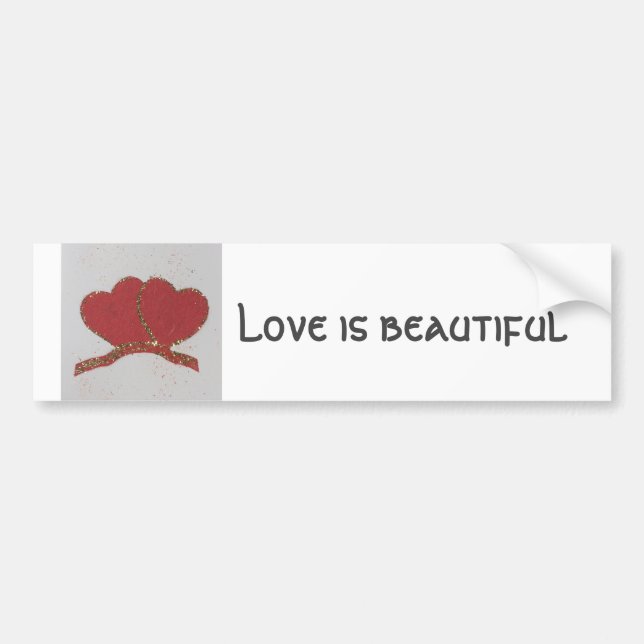 Personalize Red heart gold sparkle Valentine's Bumper Sticker (Front)