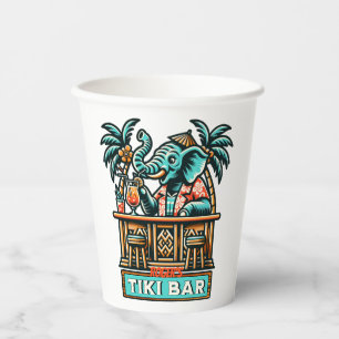 Personalize Retro Elephant Tiki Bar Paper Cups