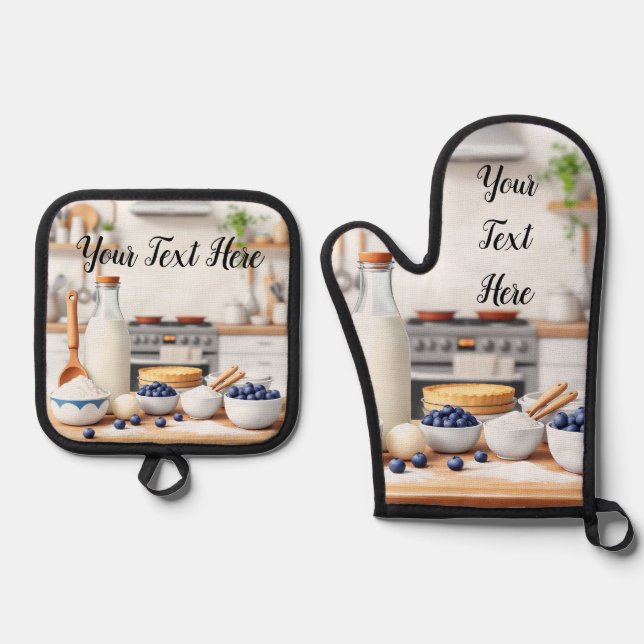 Personalize Set of 2 Kitchen Oven Mitt Potholder (Front)