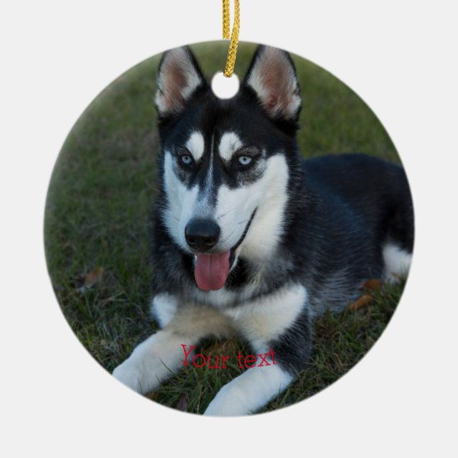 Personalize Siberian Husky puppy Ceramic Tree Decoration (Front)