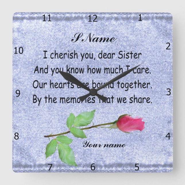 PERSONALIZE SISTER   SQUARE WALL CLOCK (Front)