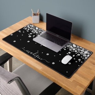 Personalize Sparkling White Diamond Jewels Desk Mat