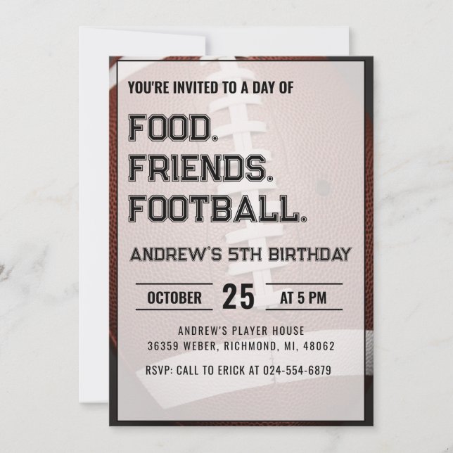 Personalize Sport Football Birthday Invitation (Front)
