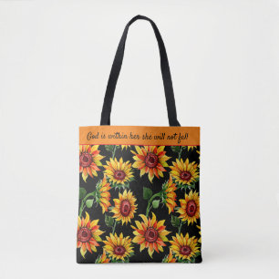 Personalize Sunflower Quote/Name Fall Tote Bag
