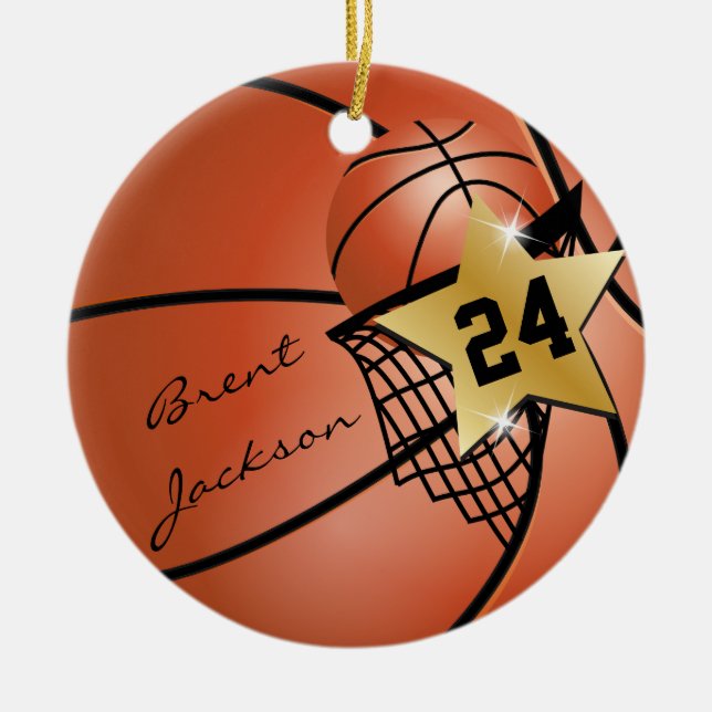 Personalize Super ⭐ Star Player 🏀 Basketball Ceramic Tree Decoration (Front)