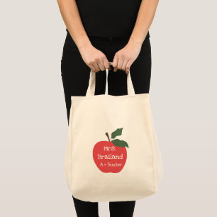 Personalize teacher gift apple custom tote bag