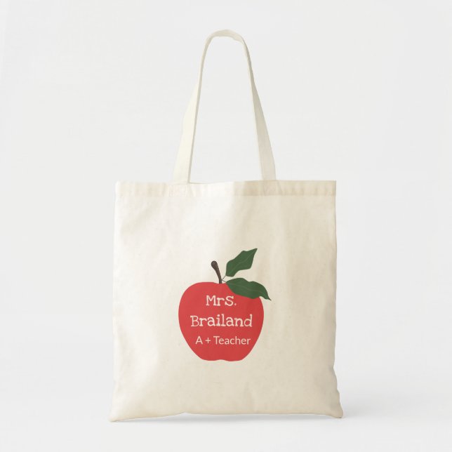 Personalize teacher gift apple  custom tote bag (Front)