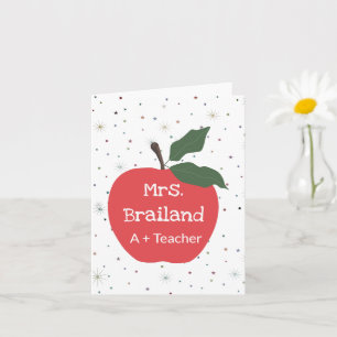 Personalize teacher name custom red apple card