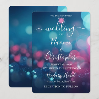 PERSONALIZE: Teal Pink Bokeh Wedding Invitation