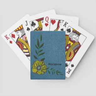 Personalize text, Blue background, Floral Playing Cards