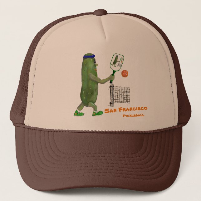 Personalize Text Funny Pickle Player Trucker Hat (Front)