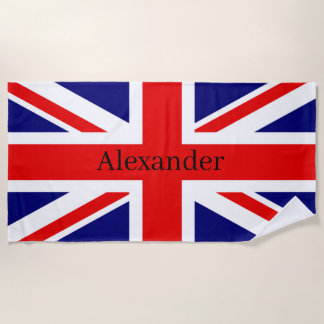 Personalize this British flag design with name Beach Towel
