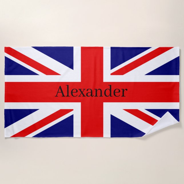 Personalize this British flag design with name Beach Towel (Front)
