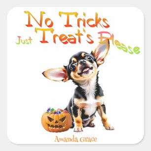 Personalize Trick Treat Halloween Chihuahua Puppy Square Sticker