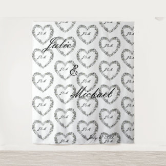 Personalize Wedding Backdrop Black and White Heart Tapestry