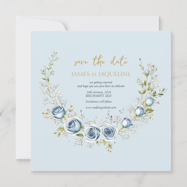 Personalize Wedding Save the Date Rose wreath (Front)