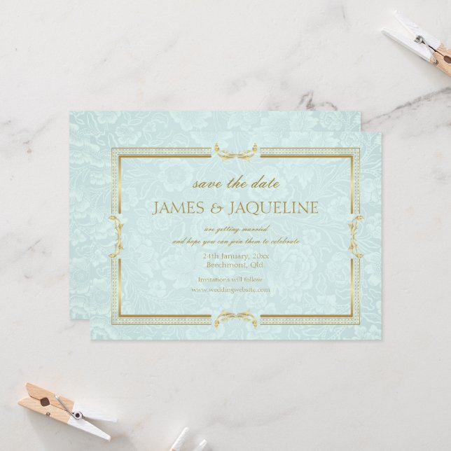Personalize Wedding Save the Date Watercolour blue (Front/Back In Situ)