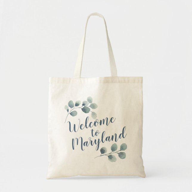 Personalize Wedding Welcome Eucalyptus Calligraphy Tote Bag (Front)