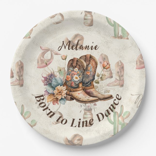 Personalize Western Boho Line Dancing Paper Plate (Front)
