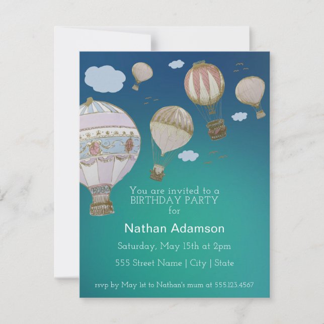 Personalize Whimsical Hot Air Balloons Invitation (Front)