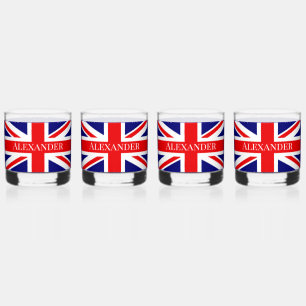Personalize with a Name British National Flag Whiskey Glass