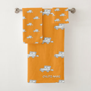 Personalize With Child's Name Funny Car Orange Bath Towel Set