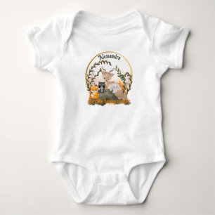 Personalize with name one cute happy camper baby bodysuit