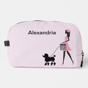Personalize Woman in pink walking black poodle Dopp Kit
