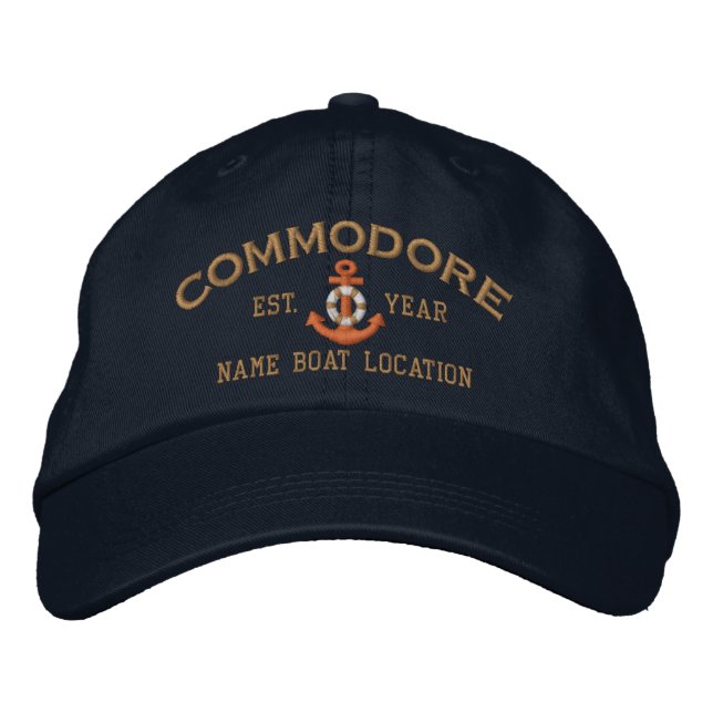 Personalize Year Name Commodore LifeSaver Anchor Embroidered Hat (Front)