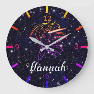 Personalize Your Colorful Unicorn Large Clock