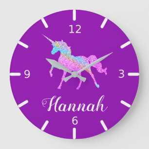 Personalize Your Colorful Unicorn Large Clock