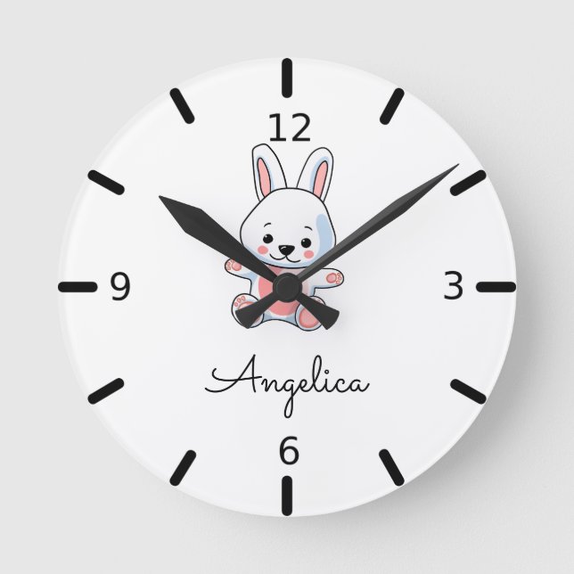 Personalize Your Own Baby Bunny Rabbit Round Clock (Front)