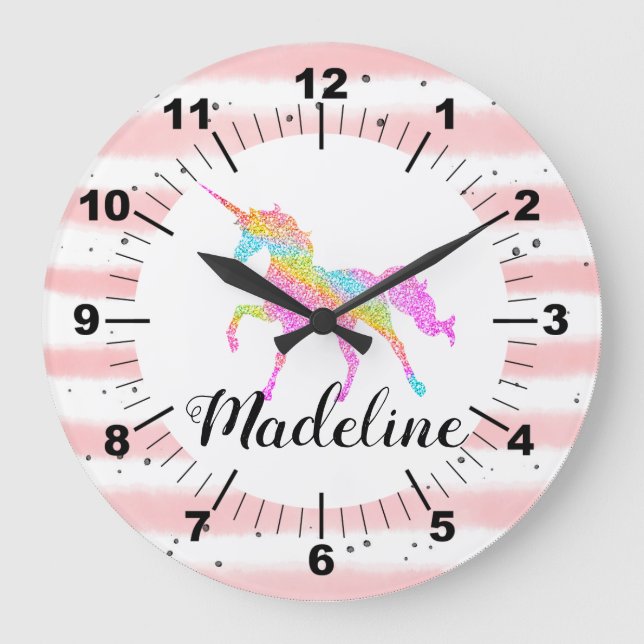 Personalize Your Own Pink Unicorn Large Clock (Front)