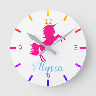 Personalize Your Own Pink Unicorn Round Clock