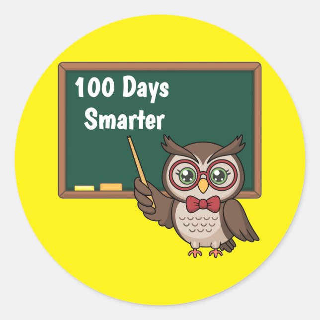 Personalized 100 Days Smarter Owl and Chalkboard Classic Round Sticker (Front)