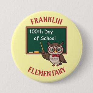 Personalized 100th Day of School Owl & Chalkboard 7.5 Cm Round Badge