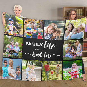 Personalized 10 Photo Collage Family Life Black Fleece Blanket