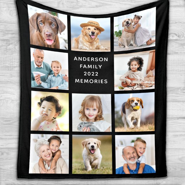 Personalized 11 Photo Collage Family Pets Dog Fleece Blanket (Creator Uploaded)