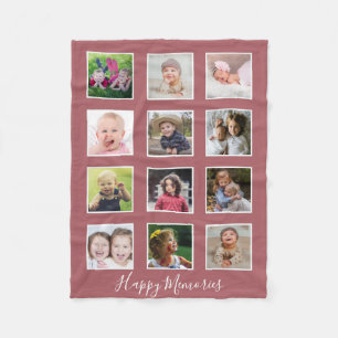 Personalized 12 Family Photo Collage Dusty Pink Fleece Blanket