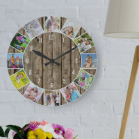 Personalized 12 Photo Collage Natural Wood Round