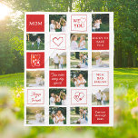 Personalized 14 Photo Collage Messages for Mom Fleece Blanket<br><div class="desc">Fleece blanket for mom with a 14-photo collage and custom messages,  hearts,  and a modern red and white design. Add names,  your favorite quotes,  or your initials to make it unique for her birthday or Mother's day.</div>