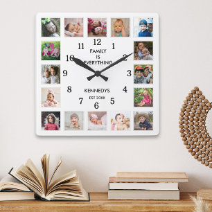 Personalized 16 Photo Collage Family Quote White Square Wall Clock