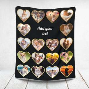 Personalized 18 Gold Heart Photo Collage Fleece Blanket