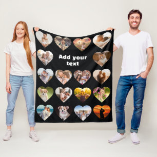 Personalized 18 Heart Photo Collage Fleece Blanket