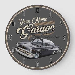 Personalized 1950's Garage Large Clock