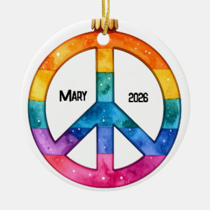 Personalized  1970's Hippie Peace Sign Ceramic Tree Decoration