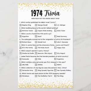 Personalized 1974 Trivia Quiz for Golden Wedding